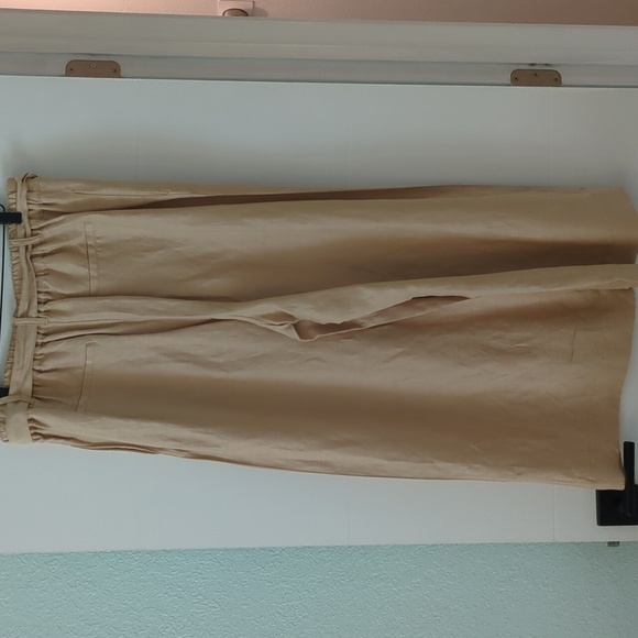 H Halston Beige Wide-Leg High Waisted Paper Bag Linen Blend Beachy Trousers XL - Picture 4 of 6